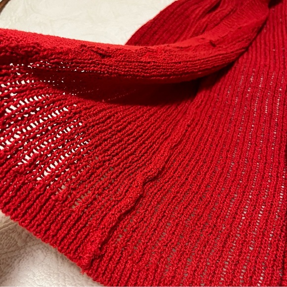 H&M Red Open Knit Cotton Blend Collared Button Down Long Cardigan size XS - Picture 9 of 13